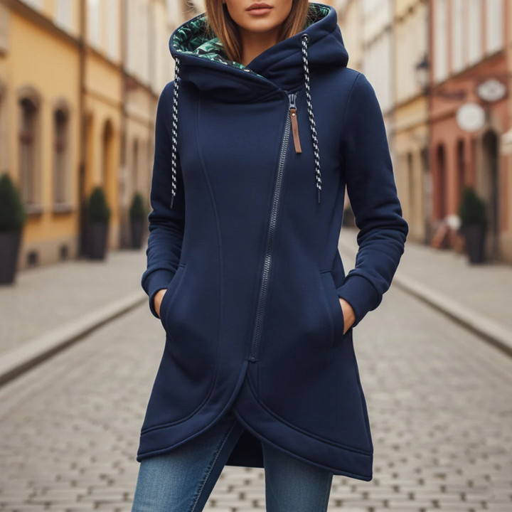 Damen Langarm Hoodie Asymmetrischer Reißverschluss Casual | Vestea