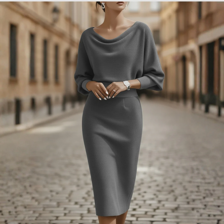 Women Wide Neckline Soft Fabric Elegant Dress