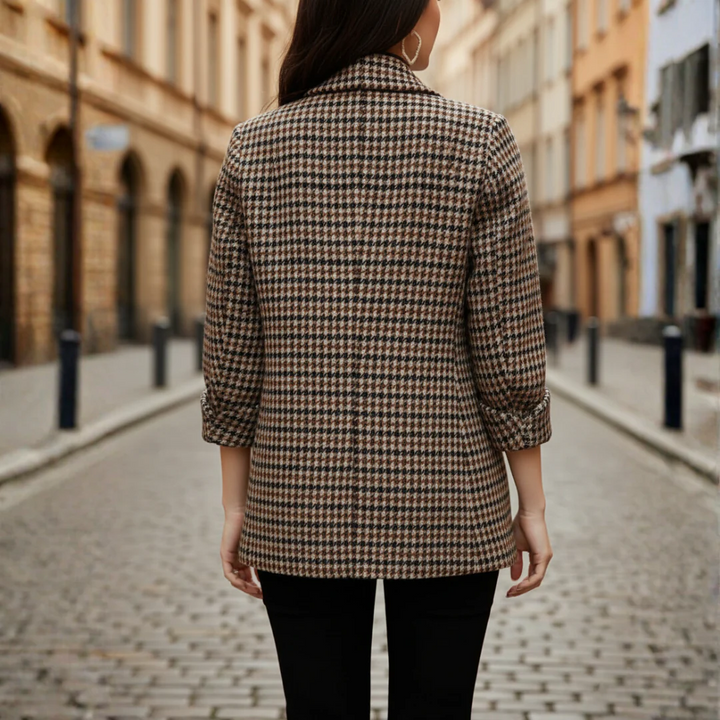 Damen Blazer Tweed Wollmischung Karomuster Oversize | Vestea