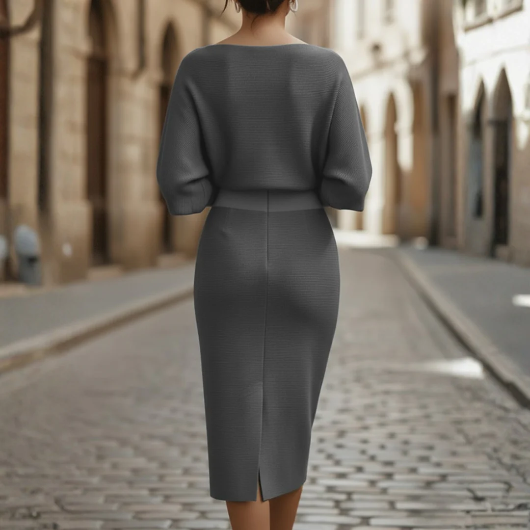 Women Wide Neckline Soft Fabric Elegant Dress