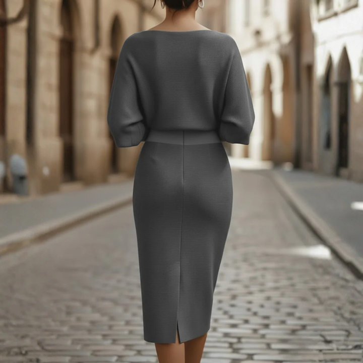 Women Wide Neckline Soft Fabric Elegant Dress