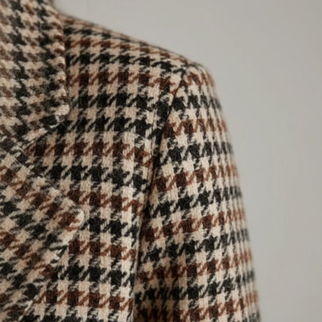 Damen Blazer Tweed Wollmischung Karomuster Oversize | Vestea