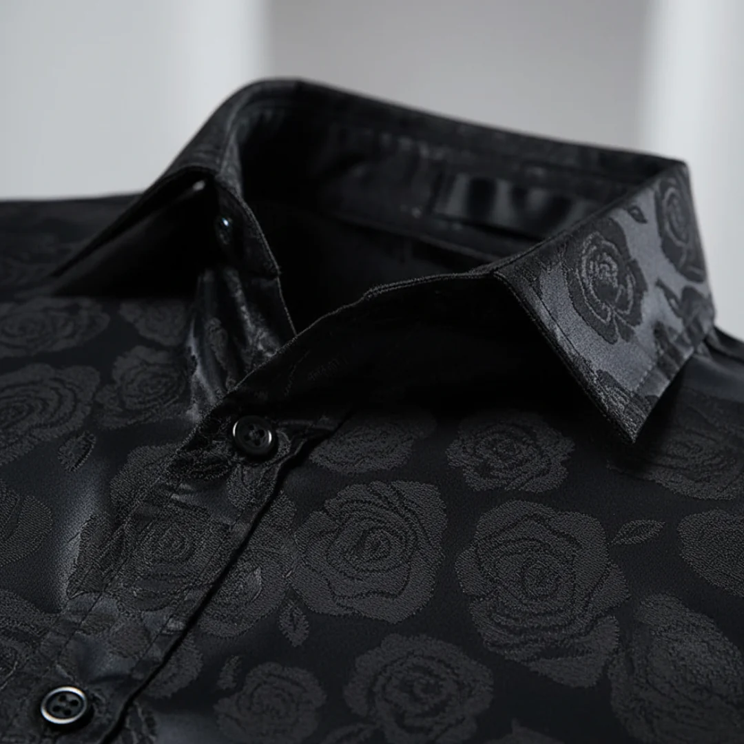 Herren Jacquard Satin Hemd mit Rosenmuster Langarm | Vestea