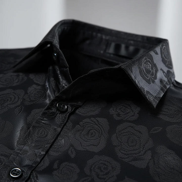 Herren Jacquard Satin Hemd mit Rosenmuster Langarm | Vestea