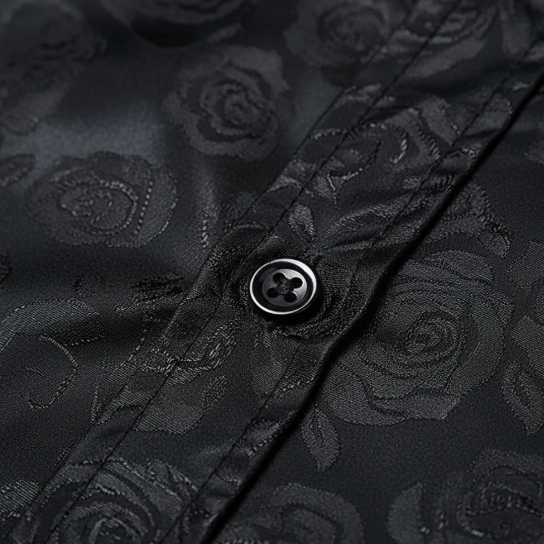 Herren Jacquard Satin Hemd mit Rosenmuster Langarm | Vestea