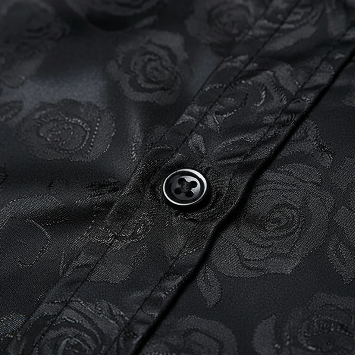 Herren Jacquard Satin Hemd mit Rosenmuster Langarm | Vestea