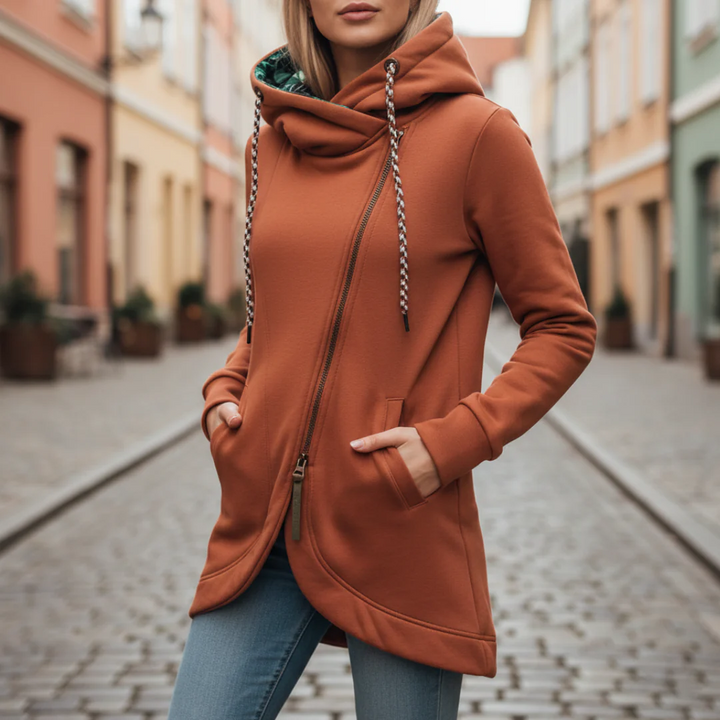 Damen Langarm Hoodie Asymmetrischer Reißverschluss Casual | Vestea