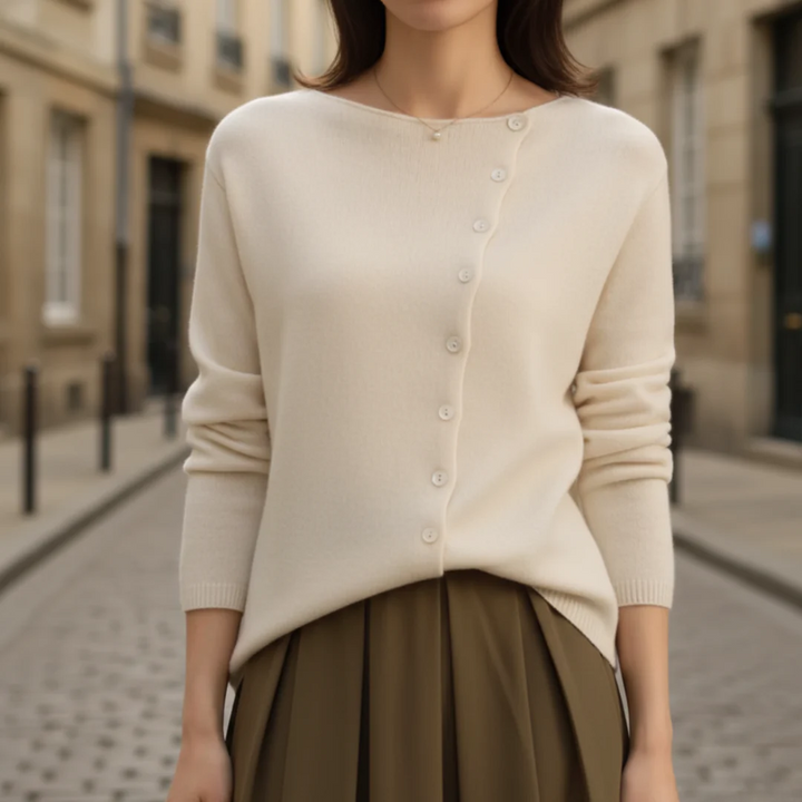 Damen Pullover aus Kaschmir mit Rundhalsausschnitt und Knöpfen | Vestea