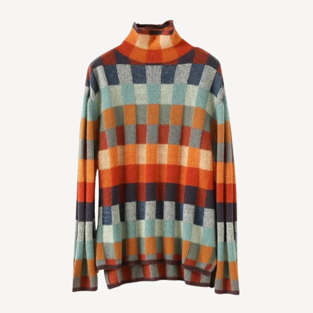 Multi-Farbiger Kariertes Strickpullover Damen | Vestea