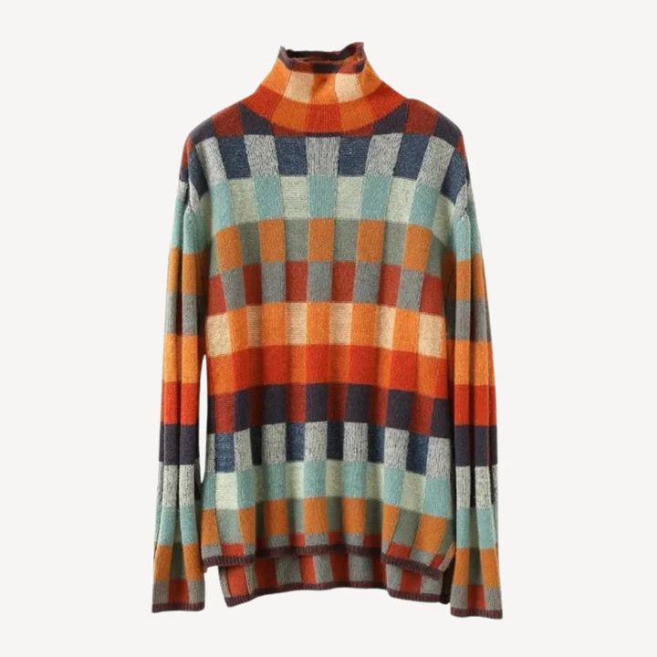 Multi-Farbiger Kariertes Strickpullover Damen | Vestea