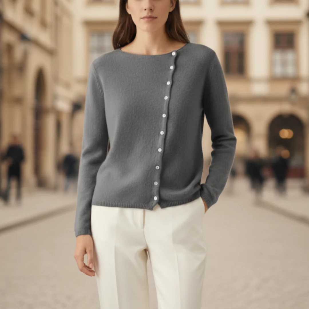 Damen Pullover aus Kaschmir mit Rundhalsausschnitt und Knöpfen | Vestea