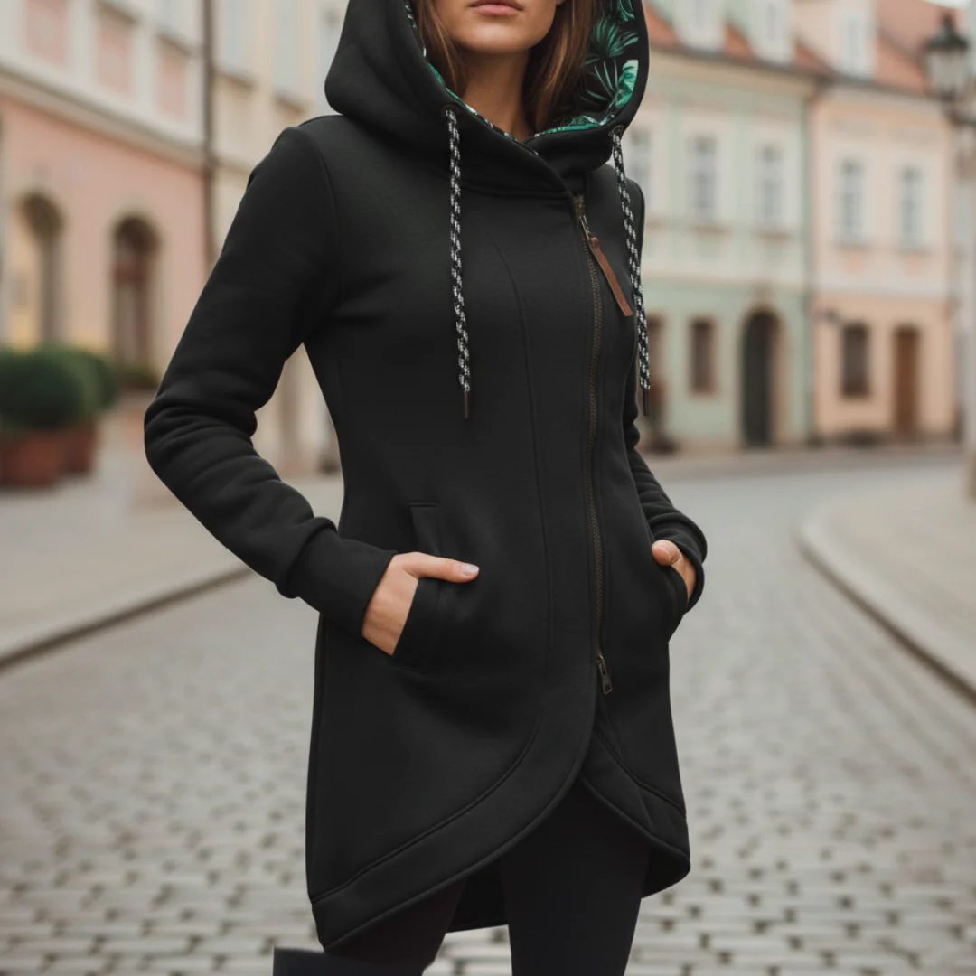 Damen Langarm Hoodie Asymmetrischer Reißverschluss Casual | Vestea