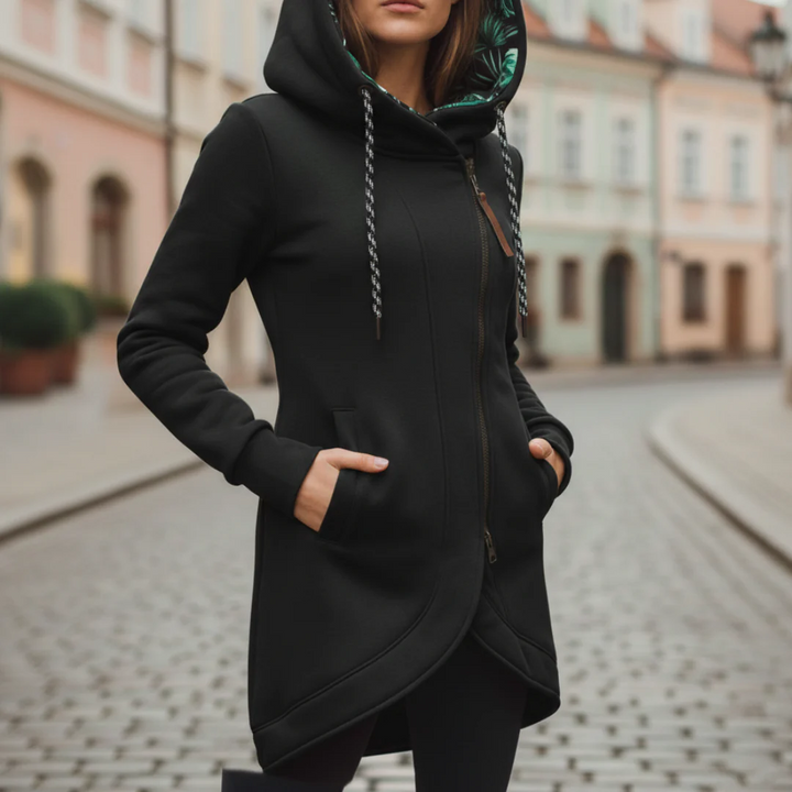 Damen Langarm Hoodie Asymmetrischer Reißverschluss Casual | Vestea