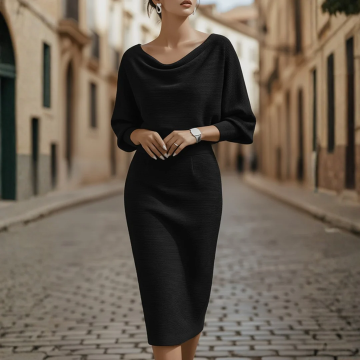 Women Wide Neckline Soft Fabric Elegant Dress