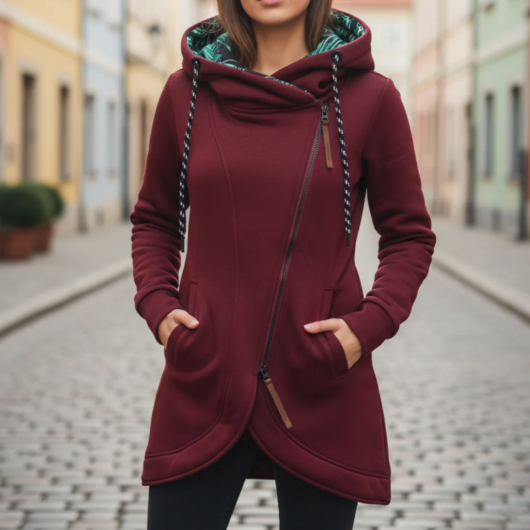 Damen Langarm Hoodie Asymmetrischer Reißverschluss Casual | Vestea
