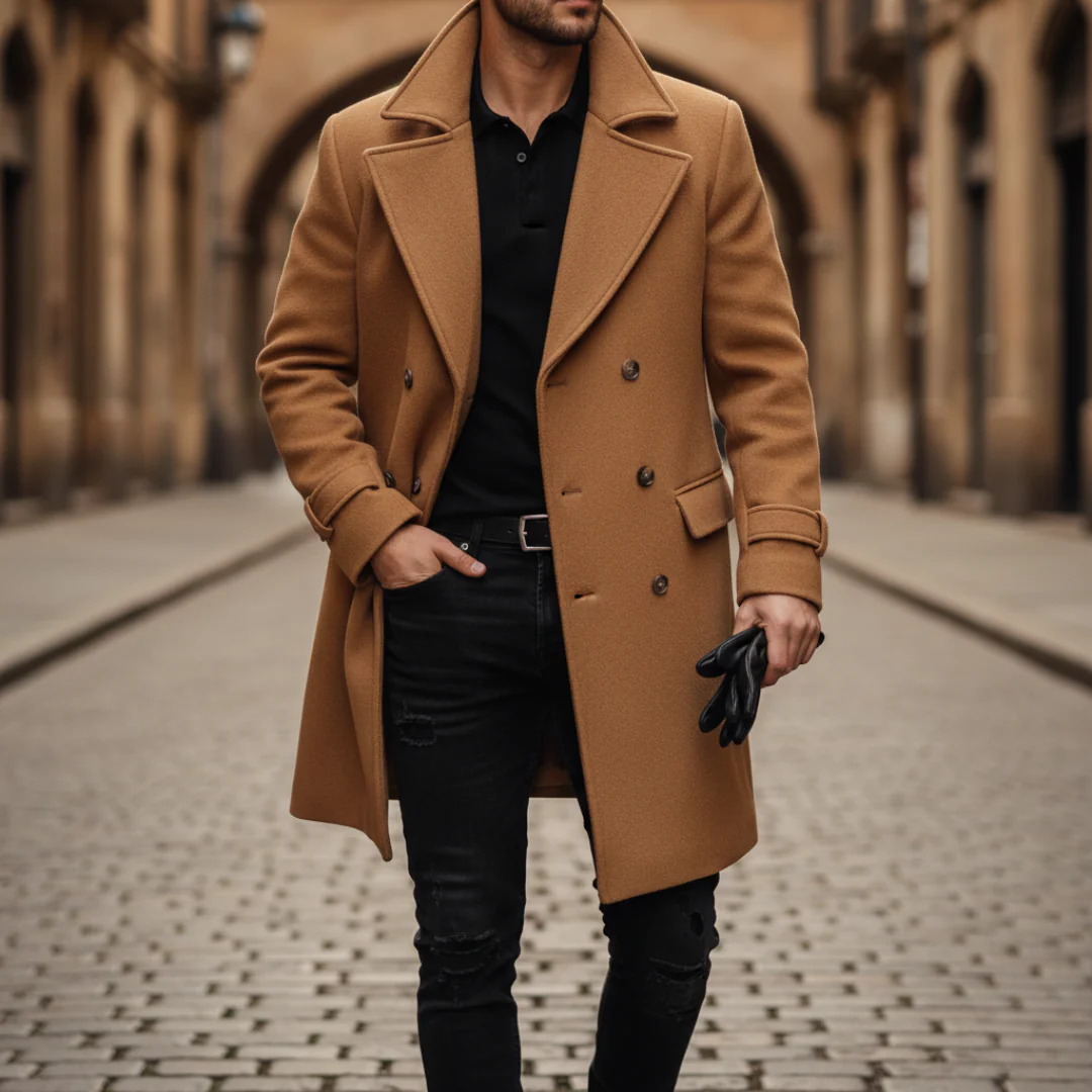 Winter wool coat for men double-breasted | Vestea