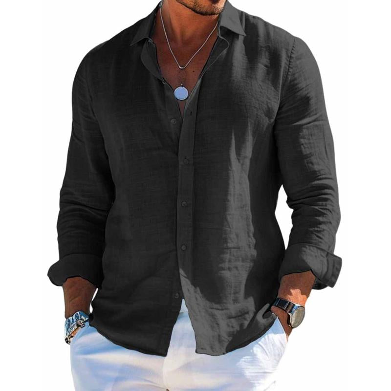 Chemise homme en lin à manches courtes, coupe régulière, boutonnée