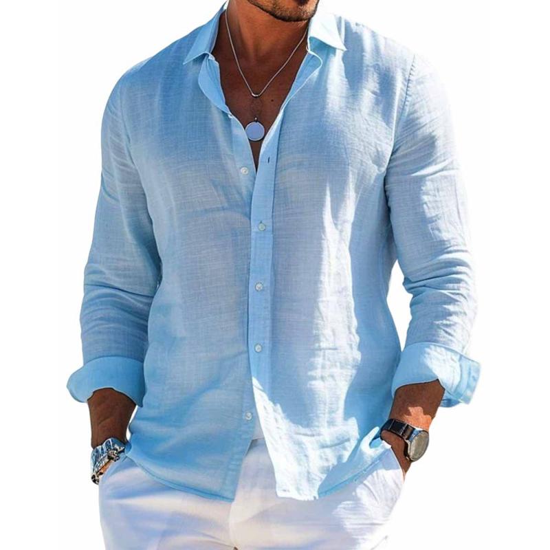 Chemise homme en lin à manches courtes, coupe régulière, boutonnée