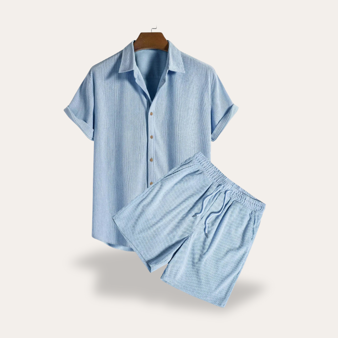 Vestea | Herren Leinen Zweiteiler Set – Kurzarm Hemd & Shorts