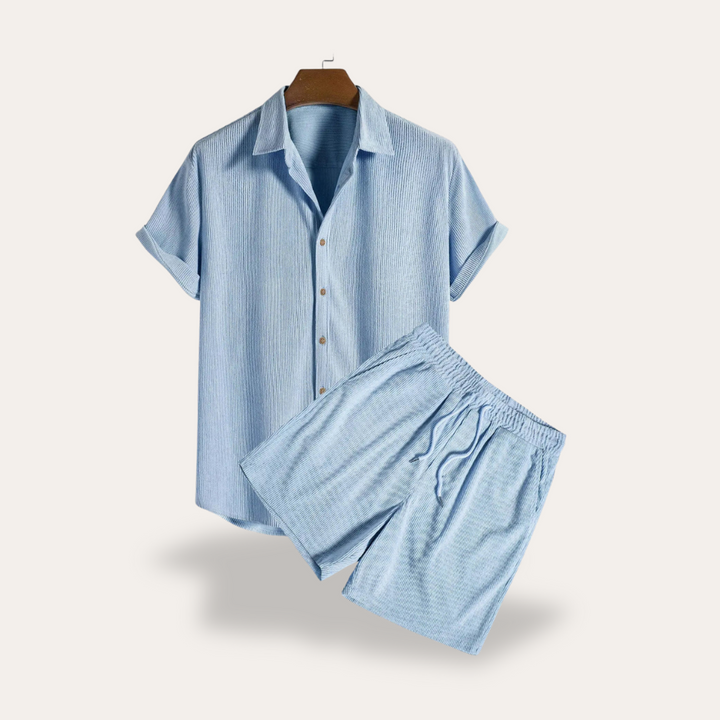 Vestea | Herren Leinen Zweiteiler Set – Kurzarm Hemd & Shorts