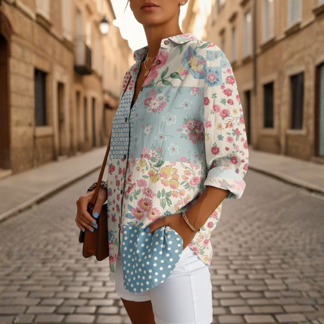 Camisa abotonada de manga larga con estampado floral para mujer, de corte amplio