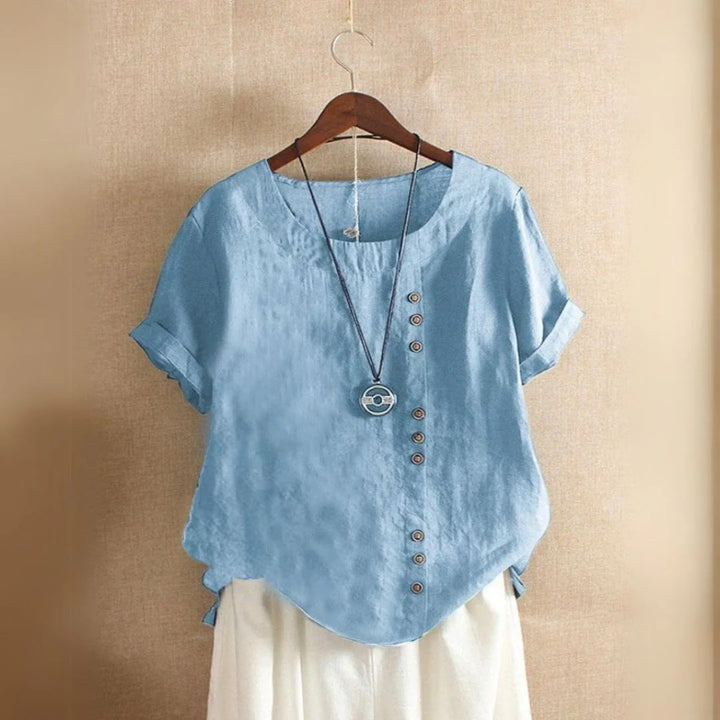 Damen Leinen Baumwolle Kurzarm Bluse | Vestea