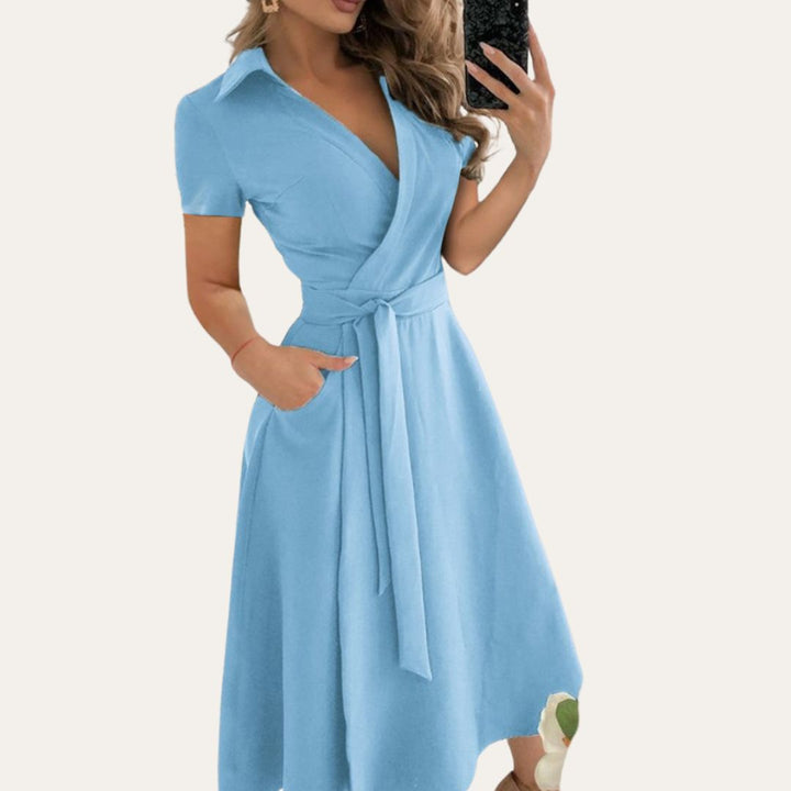 Damen Leinen Wickelkleid Kurzarm | Vestea