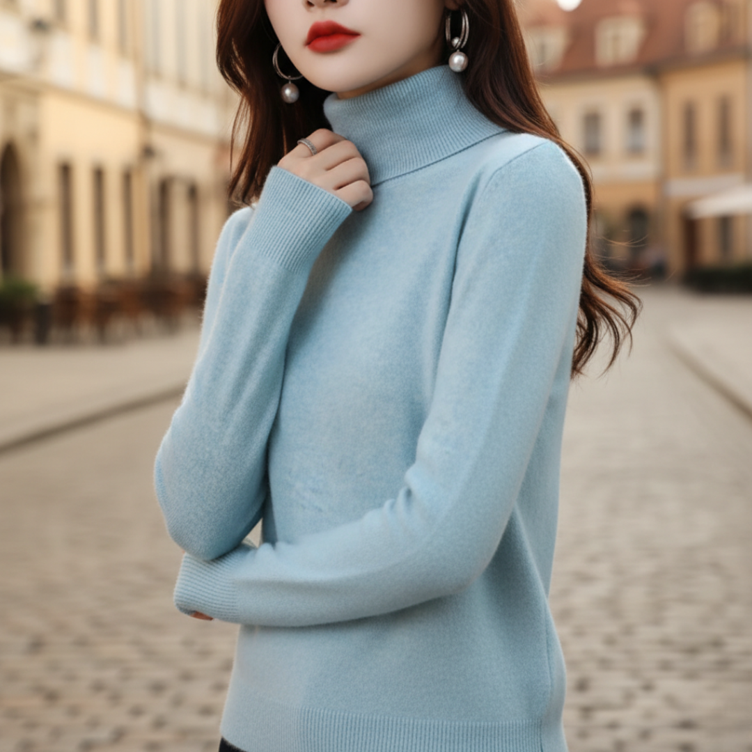 Pull à col roulé en maille à manches longues pour femme