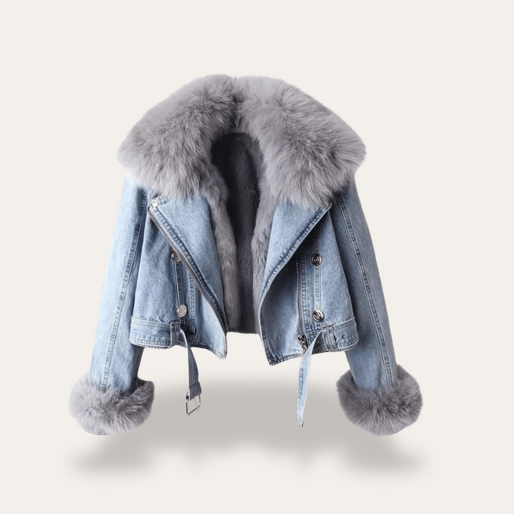 Denimjacke mit Fellkragen für Damen | Vestea