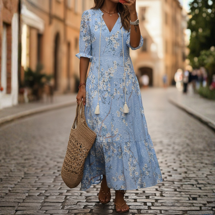 Maxi Dress Short Sleeve Boho Geometric Womens