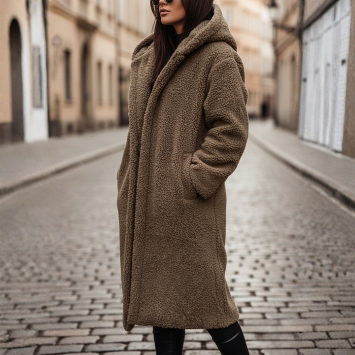 Damen Fleece Mantel Mit Kapuze | Vestea