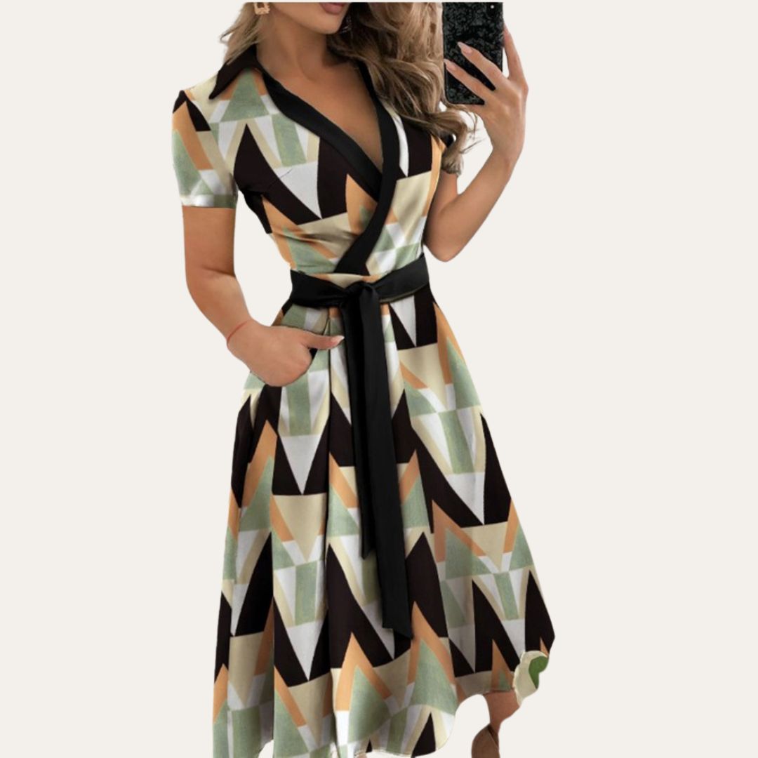 Damen Leinen Wickelkleid Kurzarm | Vestea