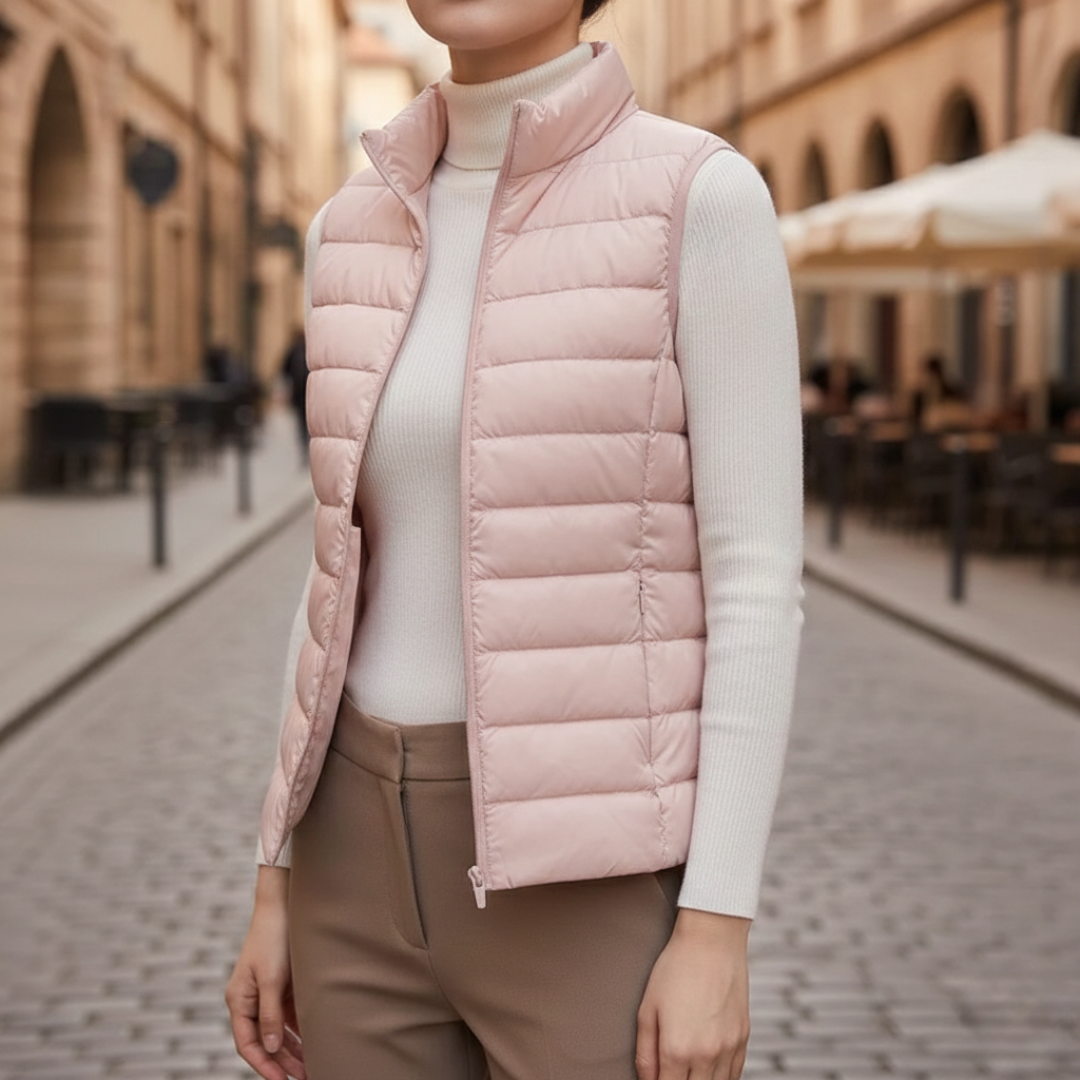 Veste sans manches matelassée ultralégère à fermeture éclair intégrale pour femmes