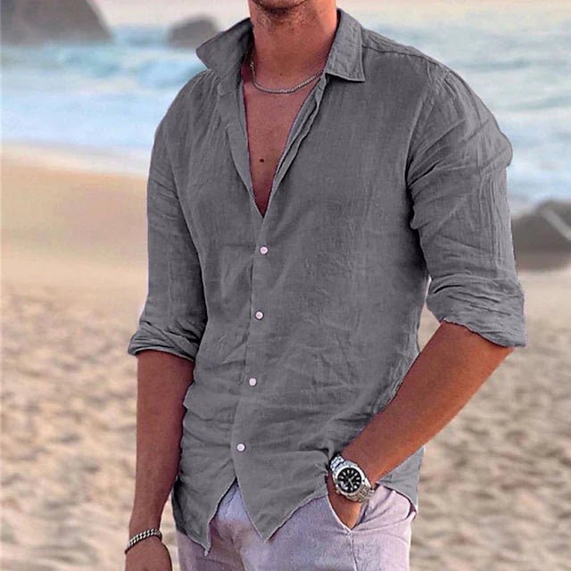 Men's Airy Cotton Linen Shirt Top Back