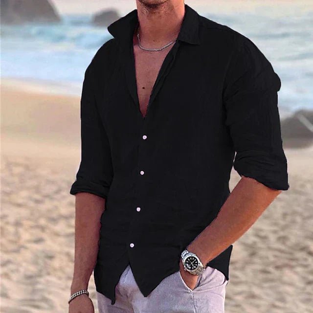 Men's Airy Cotton Linen Shirt Top Close Up