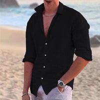 Men's Airy Cotton Linen Shirt Top Close Up