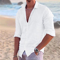 Men's Airy Cotton Linen Shirt Top Detail