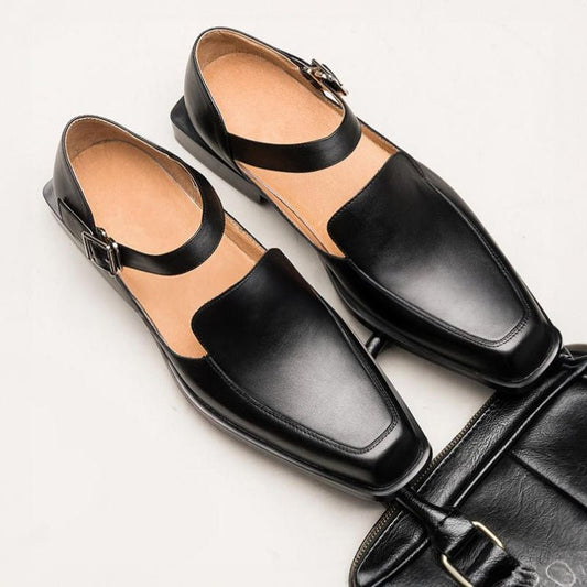 Men's Ankle Strap Leather Sandals | Closed Toe Front