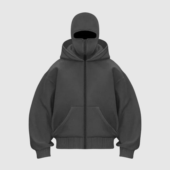 Men's Balaclava Zip Hoodie | Full-Face Streetwear Close Up