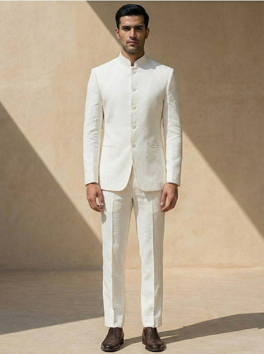 Men's Band Collar Nehru Suit Front