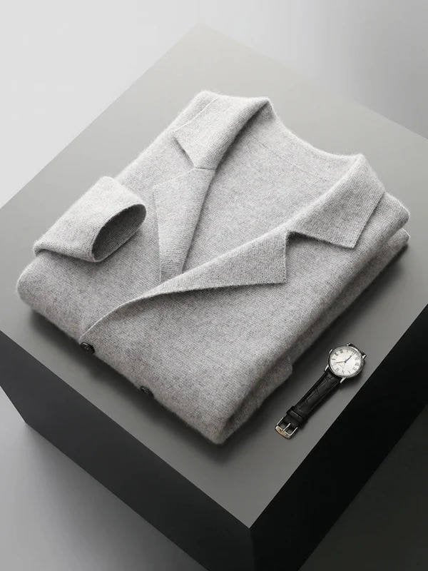 Men's Blazer-Style Cardigan Sweater | Button-Front Knit View 13