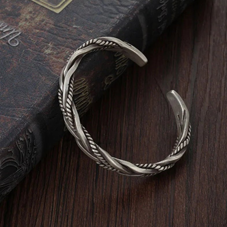 Men's Braided Sterling Silver Cuff Bracelet | Open Cuff Close Up