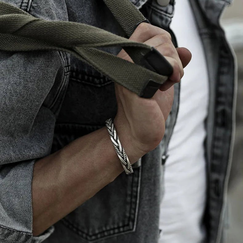 Men's Braided Sterling Silver Cuff Bracelet | Open Cuff Detail