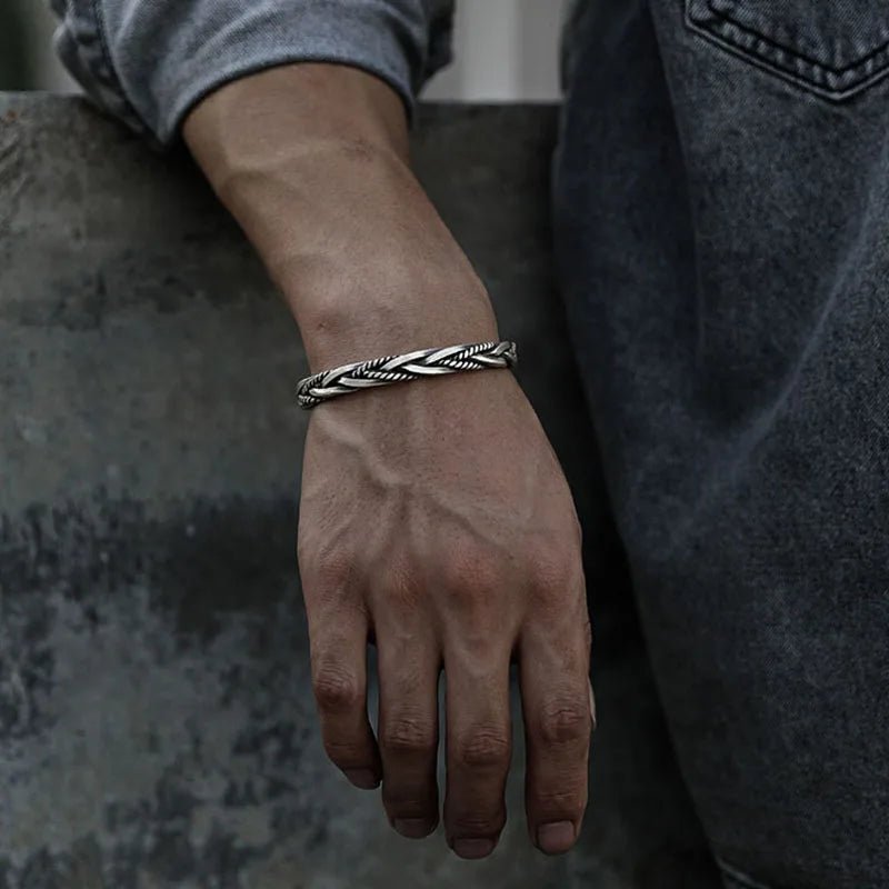 Men's Braided Sterling Silver Cuff Bracelet | Open Cuff Side
