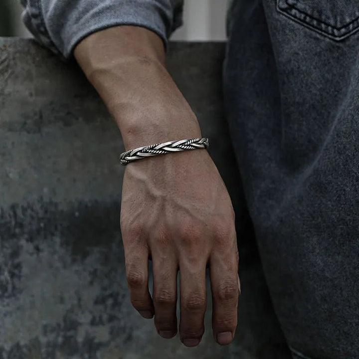 Men's Braided Sterling Silver Cuff Bracelet | Open Cuff Side