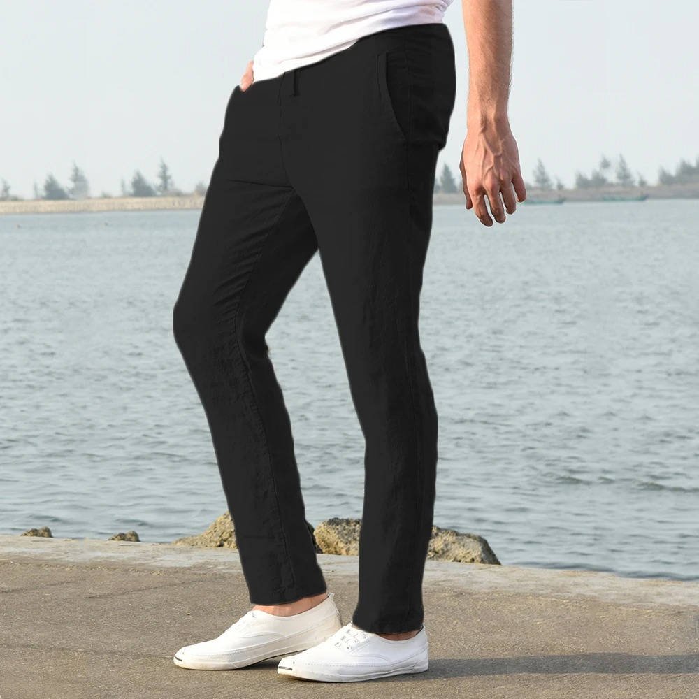 Men's Breathable Lightweight Linen Pants | Color-Block Angle