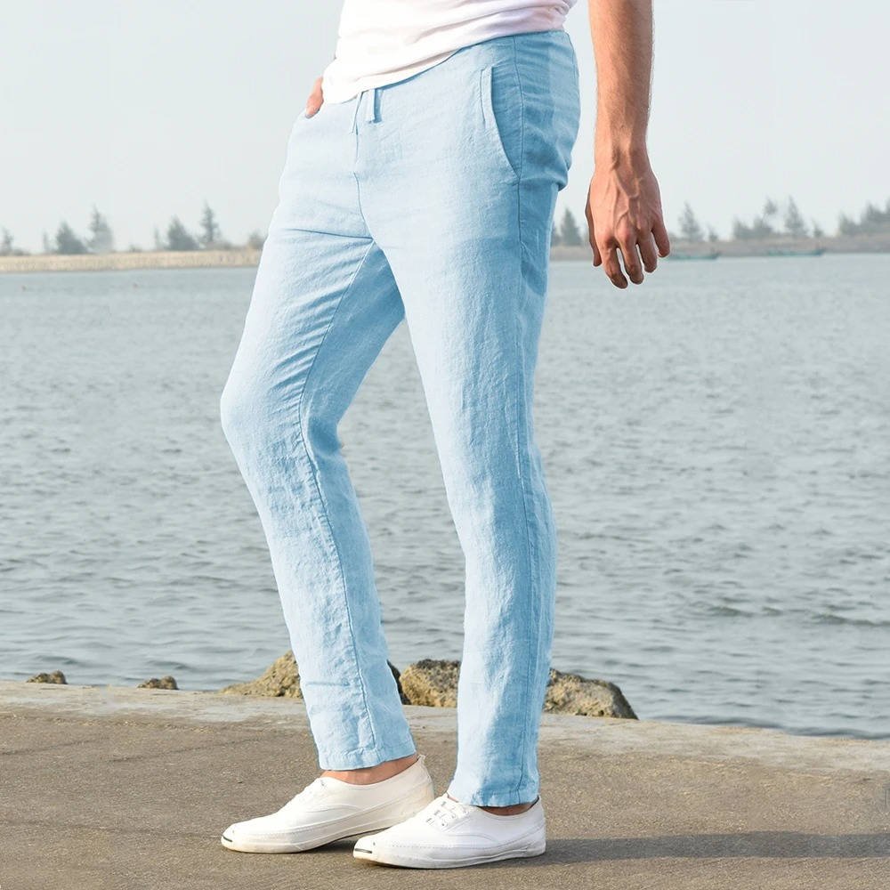Men's Breathable Lightweight Linen Pants | Color-Block Front