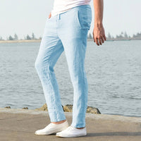Men's Breathable Lightweight Linen Pants | Color-Block Front