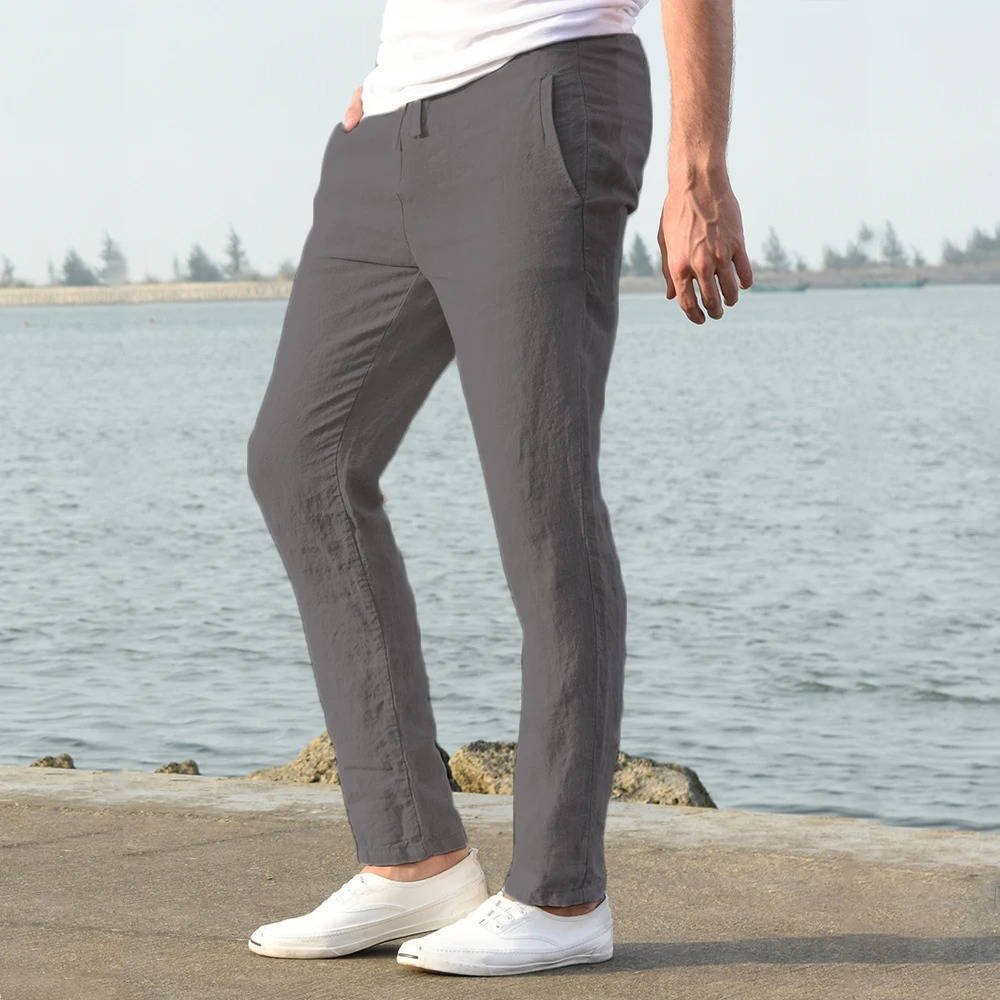 Men's Breathable Lightweight Linen Pants | Color-Block View 12