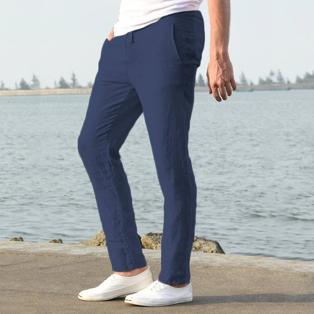 Men's Breathable Lightweight Linen Pants | Color-Block View 20